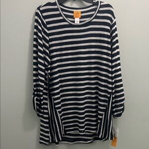 Black and White Striped Long adjustable Sleeve Top with sequin beading